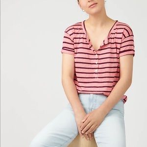 J. Crew Pink and Black Striped Short Sleeve Tee xs